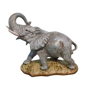 VTG Porcelain Gray Elephant Trunk Up Figurine Good Luck Prosperity Made Japan